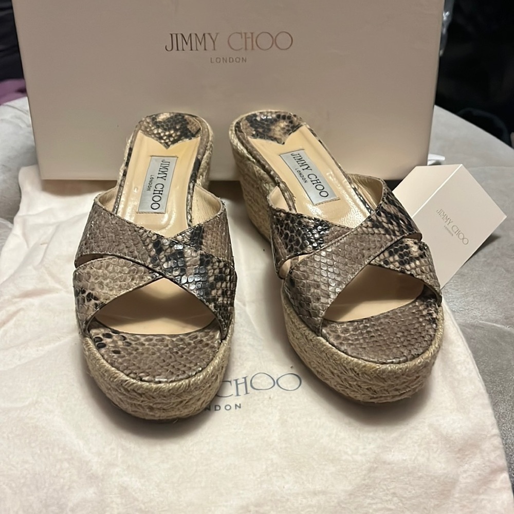 Jimmy Choo, Snakeskin Espadrille Sandals, Very Gently Used, With Dust Bag, Box